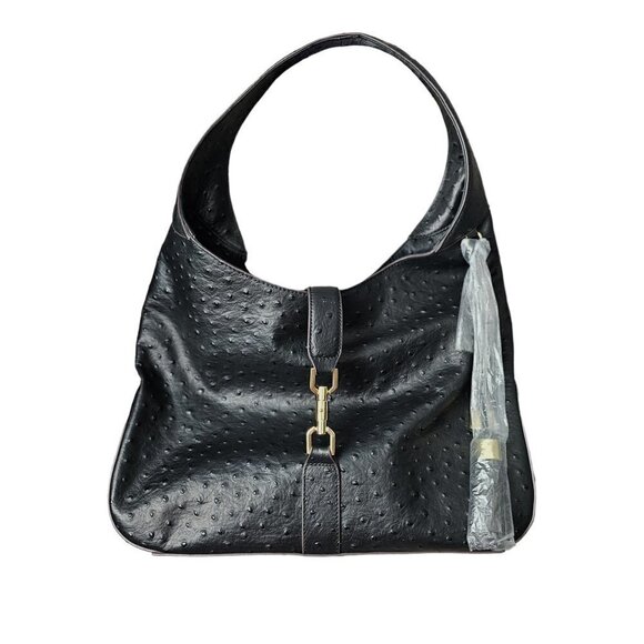 G.I.L.I. Veronica NEW Black Ostrich Embossed Leather Hobo Shoulder Bag - Picture 2 of 14